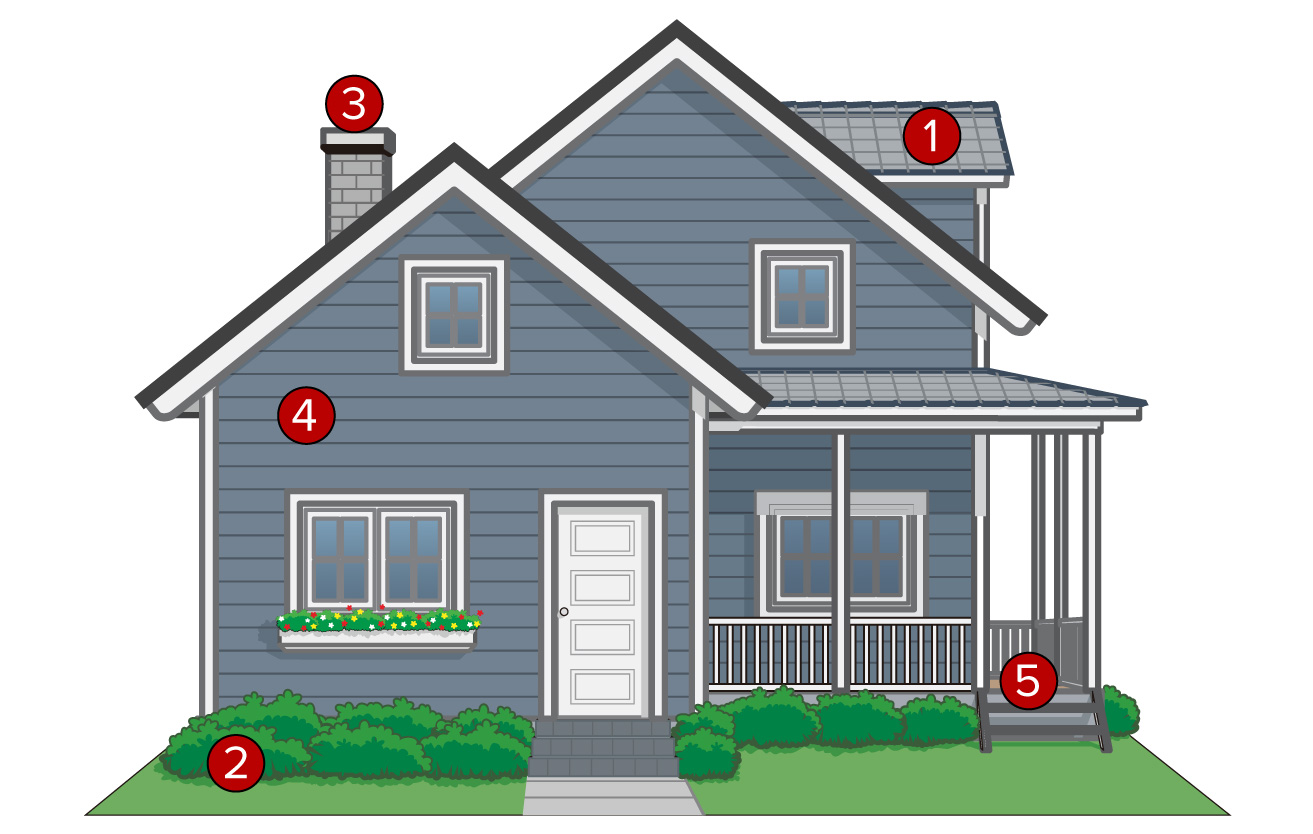 An illustration of a blue house